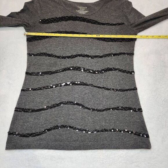 Van Heusen Gray Sequin Top Size extra small 3/4 Sleeve - Picture 3 of 12